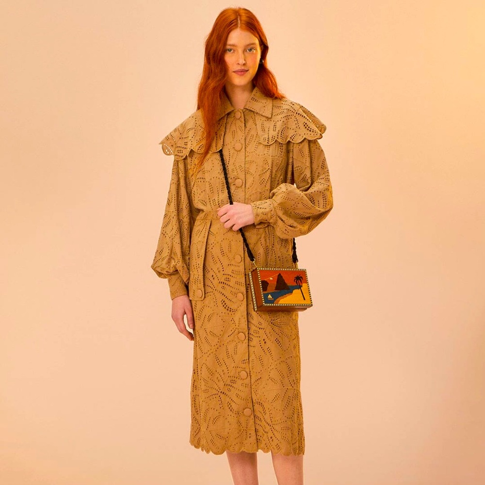 Farm Rio Brown Laise Trench Coat Size M NWT